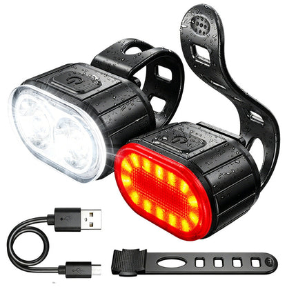 🏆 Last Day Special Price £9.99 ! 🔦USB Rechargeable Bike Light Set – Bright Front Headlight & Rear Warning Light, Weather Resistant For Night Cycling 🚲