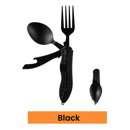🏕️50% OFF NOW! 4‑In‑1 Outdoor Folding Multifunctional Tableware‑ Stainless Steel Portable Camping Cutlery Set, Fold‑Up Fork Spoon Knife Combo for Camping, Hiking & Picnic