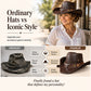 🤠50% OFF NOW ! 🌟Vintage Wide Brim Cowboy Hat with Strap – Distressed Western Fedora with Metal Decor, All-Season Sun Hat for Men & Women