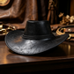 🤠50% OFF NOW ! 🌟Vintage Wide Brim Cowboy Hat with Strap – Distressed Western Fedora with Metal Decor, All-Season Sun Hat for Men & Women