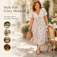 👗 50% OFF NOW! 💐Women's V-Neck Floral Twist Waist Midi Dress – with Side Pockets, Soft Flowy Casual Summer Dress
