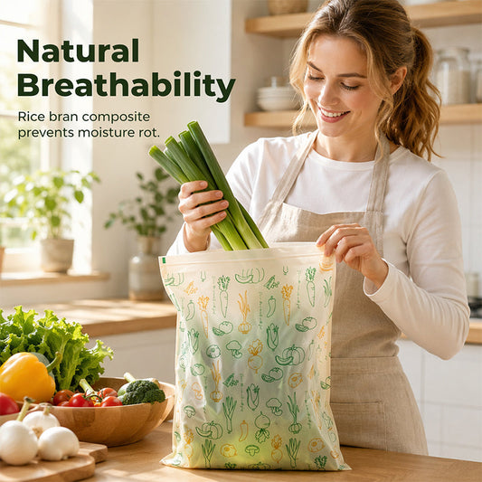 🥬 LIMITED-TIME 50% OFF! FreshLock Breathable Produce Storage Bags, Rice Bran Composite Vegetable Fruit Preservation Bags for Fridge