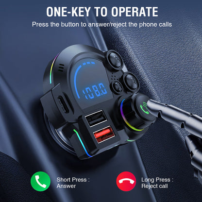 🚗50% OFF NOW! Bluetooth Car FM Transmitter – QC3.0 & PD20W Dual USB Fast Charger, RGB Light Car Radio Adapter for Hands-Free Calls & Music Playback
