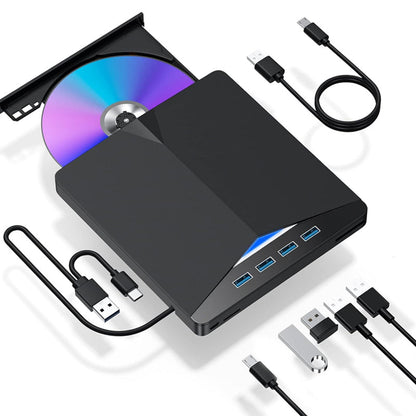 💻 LIMITED-TIME 50% OFF! 7-in-1 USB3.0 Type-C External DVD Drive, Portable Optical Drive with USB Ports & Card Reader