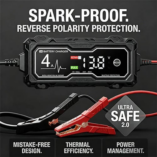 ⚡50% OFF NOW! Smart Car Battery Charger‑ 4A Intelligent Pulse Repair Battery Maintainer, Spark‑Proof Reverse‑Polarity Protection Trickle Charger for 12V Vehicle & Motorcycle Batteries