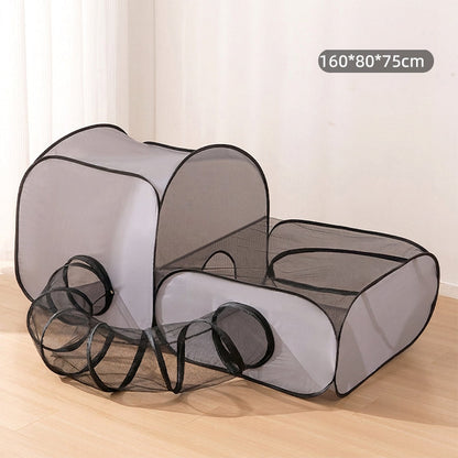 🐾50% OFF NOW ! 🎪3-in-1 Large Cat Tunnel Playpen – Foldable Breathable Mesh Pet Enclosure, Indoor Outdoor Cat Play Tent for Play & Lounging