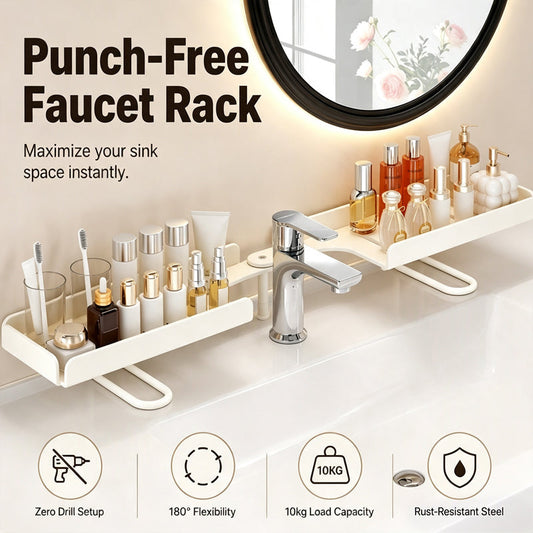 🚿50% OFF NOW! No-Drill Kitchen Sink Sponge Holder & Drain Rack‑Under Sink Countertop Storage Shelf, Punch-Free Organizer for Bathroom & Kitchen