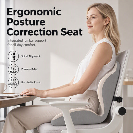 🪑50% OFF NOW! Ergonomic Memory Foam Seat Cushion with Back Support, Integrated Lumbar Posture Correction Seat Pad, Breathable Orthopedic Cushion for Office Chair, Home & Car Seats