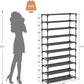 👟50% OFF NOW! 10-Tier Shoe Rack – Large Capacity Space Saving Shoe Organizer with Side Hooks, Sturdy Metal Frame for Entryway Bedroom Closet