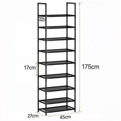 👟50% OFF NOW! 10-Tier Shoe Rack – Large Capacity Space Saving Shoe Organizer with Side Hooks, Sturdy Metal Frame for Entryway Bedroom Closet