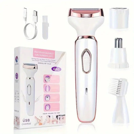 💆‍♀️50% OFF NOW! 4‑In‑1 Electric Cordless Lady Body Hair Shaver – USB Rechargeable Multi‑Head Women Grooming Kit, Painless Shaving for Body, Armpit, Bikini Line & Facial Hair