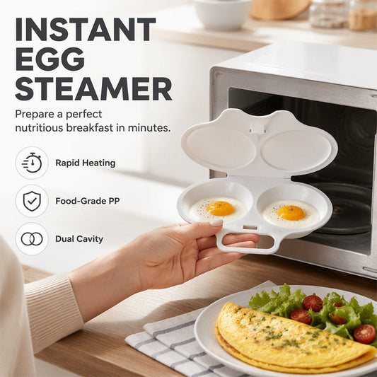 🍳50% OFF NOW! Dual Cavity Microwave Egg Poacher, Oil‑Free Quick Breakfast Egg Cooker, Food‑Safe Double‑Slot Egg Steamer for Fast Home Morning Meal Prep