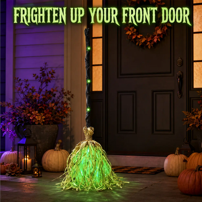 🧙50% OFF NOW! Animated Witch Broom Halloween Decoration, Light‑Up Motion Witch Broom with Glowing Lights, Spooky Sound & Moving Effect for Halloween Party, Yard, Indoor Outdoor Decor