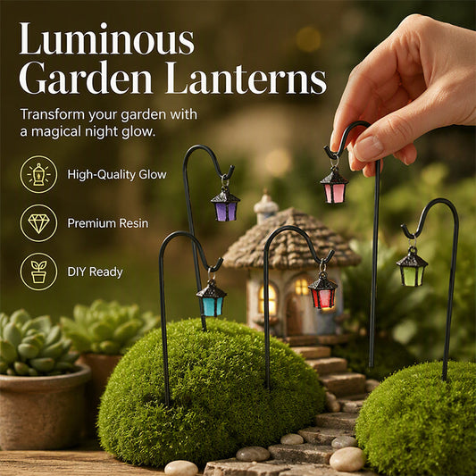 🏡50% OFF NOW! Luminous Retro Lantern Plant Stake – Mini Glowing Garden Stake Lantern, Premium Resin DIY Fairy Garden Decor for Micro Landscape, Potted Plants & Yard Ornaments