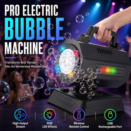 🔥50% OFF NOW! Portable Electric Bubble Machine‑High‑Output RGB LED Bubble Maker, USB Rechargeable with Wireless Remote Control for Parties, Weddings & Stage Events