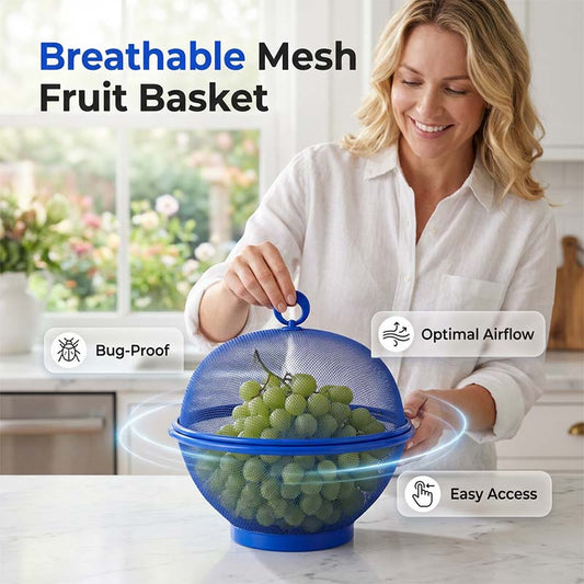 🧺50% OFF NOW! Breathable Mesh Fruit Basket with Bug-Proof Lid – Drainable Storage Bowl, Ventilated Produce Holder for Kitchen Counter Fruits & Vegetables