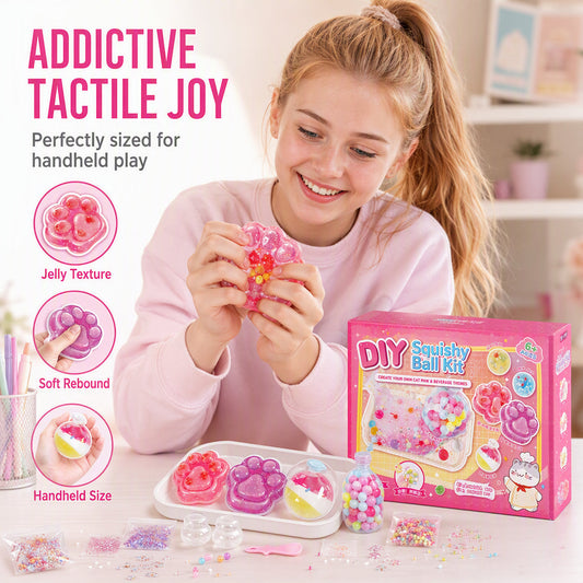 🎨50% OFF NOW! DIY Creative Squishy Kit – All-in-one Make Your Own Squishy Toy Set, Sensory Stress Relief Craft Kit with Cat Paw & Beverage Molds, Ideal Gift for Girls Ages 6+