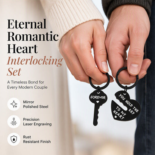💞50% OFF NOW! Romantic Couple Keychain Set‑Eternal Heart Interlocking Key & Heart Matching Keyrings, Laser‑Engraved Rust‑Resistant Steel Couple Gift for Anniversary & Valentine’s Day