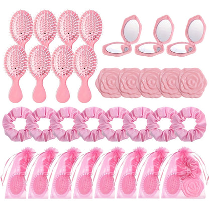 🌹50% OFF NOW! 32‑Pcs Pink Princess Rose‑Themed Party Favor Set‑3D Rose Relief Hair Accessories Kit, Ready‑to‑Gift Beauty Supplies for Bachelorette, Girls Birthday & Bridal Shower