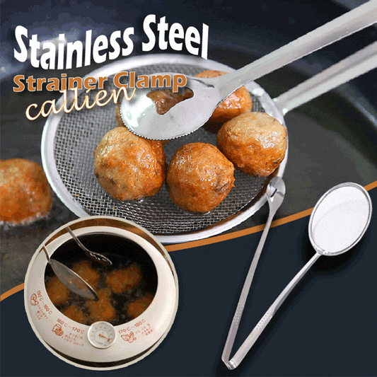 🍡50% OFF NOW! Stainless Steel Oil‑Leak Strainer Clamp – 2‑in‑1 Filter Spoon & Food Tongs, Multifunctional Kitchen Skimmer Tongs for Frying Meatballs, Deep‑Frying Food & Oil Filtering