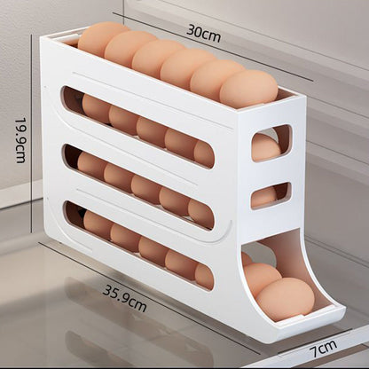 🥚50% OFF NOW! 4‑Tier Tilted Design Egg Storage Rack – Auto‑Roll‑Down Refrigerator Egg Holder, Space‑Saving Egg Dispenser Container for Fridge Kitchen Organization