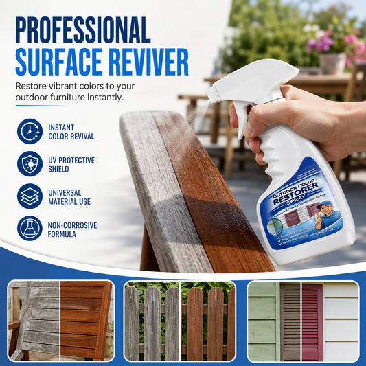 🪑50% OFF NOW! Outdoor Color Restorer Spray, Instant Faded Surface Reviver with UV Protection, Non‑Corrosive Renewing Spray for Wood Furniture, Fences & Outdoor Surfaces