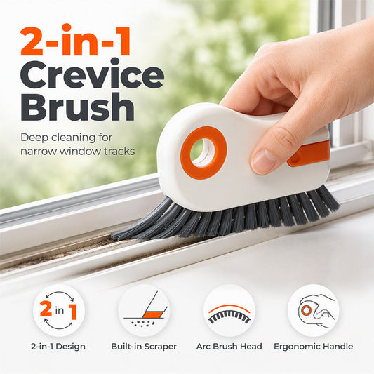 50% OFF NOW! 2‑in‑1 Window Groove Cleaning Brush, Crevice Brush with Built‑in Scraper, Ergonomic Deep‑Clean Tool for Window Tracks, Sliding Door Gaps & Narrow Crevices