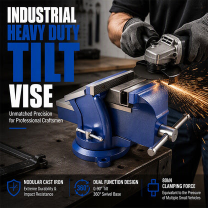 🛠️50% OFF NOW! Wide‑Opening Industrial Heavy‑Duty Tilt Bench Vise, Nodular Cast Iron 360° Swivel Base 0‑90° Tilting Workbench Vice for Workshop Grinding, Drilling & Metal Working