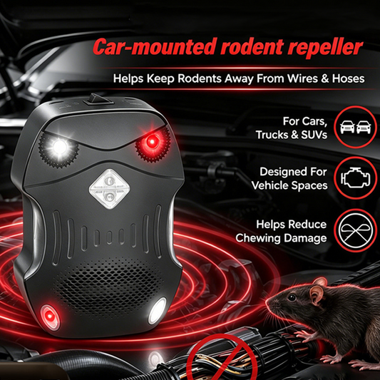 🚗50% OFF NOW! Ultrasonic Rodent Repeller for Car, Car‑Mounted Vehicle Rodent Deterrent with Strobe LED Lights, Protect Car Engine Wires & Hoses from Rodent Chewing Damage for Cars, Trucks & SUVs