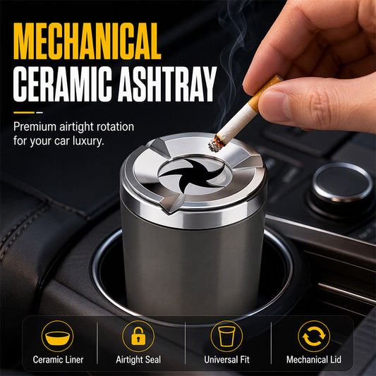 🚗50% OFF NOW! Rotating Car Ashtray with Ceramic Inner Liner, Mechanical Airtight Lid Car Cup‑Holder Ashtray, Universal Fit Smokeless Ash Container for Vehicle Interior