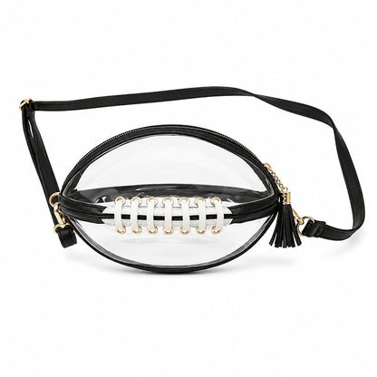 👜50% OFF NOW! Clear Football Shaped Crossbody Bag, See‑Through Transparent Shoulder Purse, Adjustable Strap Clear Bag, Lightweight PVC Crossbody for Daily Outing, Gatherings & Public Venues