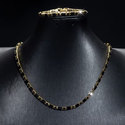 ✨50% OFF NOW! Sparkling Jewelry Set for Men – Gold Tone Black Crystal Necklace & Bracelet Set, Elegant Hip Hop Mens Jewelry for Party, Wedding & Daily Wear