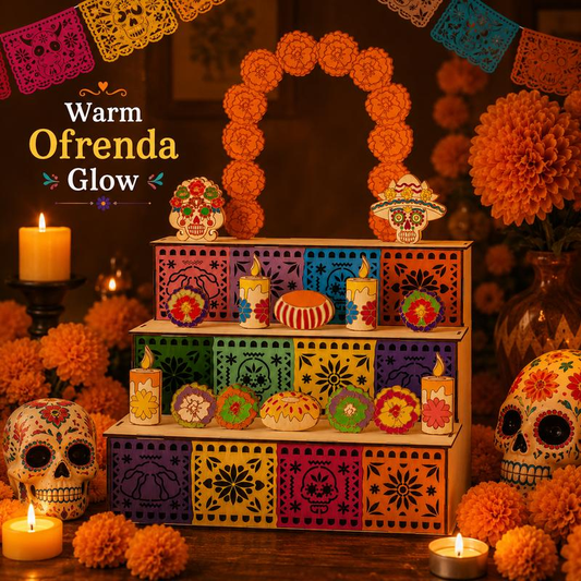 💀50% OFF NOW! Day of the Dead 3-Tier Wooden Ofrenda Altar – Hollow Cutout Memorial Altar Shelf, DIY Paintable Display Stand for Día de los Muertos Home Decor