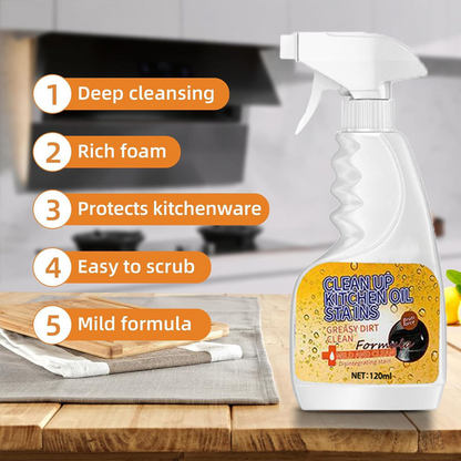 🧽50% OFF NOW! Dual‑Action Heavy Grease Cleaner Spray, Dense Foam Kitchen Degreaser, Gentle Formula for Stove Oven Cooktop, Removes Stubborn Oil & Greasy Stains, 120ml Kitchen Cleaning Spray