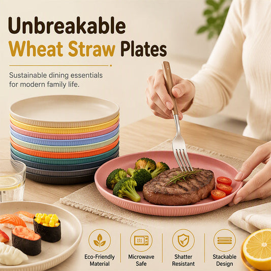 🍽️50% OFF NOW! Unbreakable Wheat Straw Dinner Plates – Reusable Shatter‑Resistant Eco‑Friendly Dining Plates, Stackable Microwave Safe Plates for Kitchen Camping Picnic