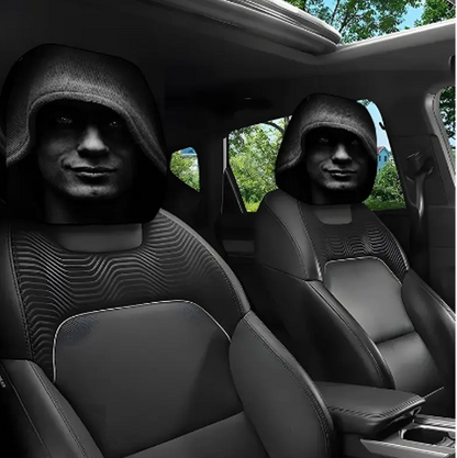 👻50% OFF NOW! Spooky Hooded Figure Car Headrest Cover, Universal Fit Funny Halloween Car Seat Headrest Protector, Premium Fabric Scary Prank Decoration for Vehicle Interior