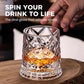 🥃50% OFF NOW! 360° Rotating Whiskey Glass Tumbler – Vintage Embossed Crystal Spinning Old Fashioned Glass, Luxury Rotatable Cocktail Glass for Bar, Home & Party