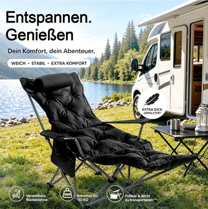 🏕️50% OFF NOW! Adjustable Padded Outdoor Folding Recliner Chair‑Portable Heavy‑Duty Camping Lounger with Footrest, Supports 150KG for RV Garden Picnic