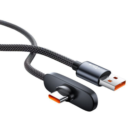 ⚡50% OFF NOW! 100W‑Rated 90° USB‑A to USB‑C Cable‑ Right‑Angle Braided Fast Charging Cord, Tangle‑Free Shape‑Memory Gaming Charger Cable for Phones & Tablets
