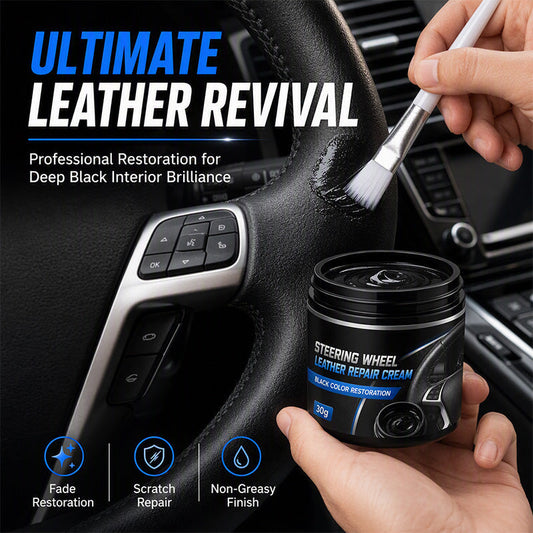 🚗50% OFF NOW! Car Steering Wheel Leather Repair Cream‑  Black Leather Restoration Paste, Fade & Scratch Repair Cream, Non‑Greasy Auto Interior Leather Refinish for Seats & Steering Wheels
