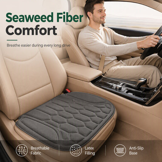 🚗50% OFF NOW! Seaweed Fiber Cooling Car Seat Cushion‑ Breathable Latex Filled Auto Seat Pad, Anti‑Slip Base Comfort Driving Cushion for Long‑Trip Driving & Office Use