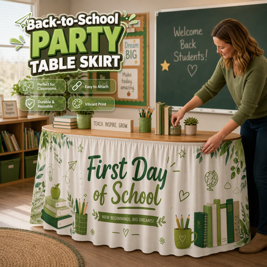 📚50% OFF NOW! Vibrant Classroom Party Table Skirt‑ First Day of School Decorative Table Cover Skirt, Reusable Back‑to‑School Tablecloth for Classroom Welcome Events & School Parties