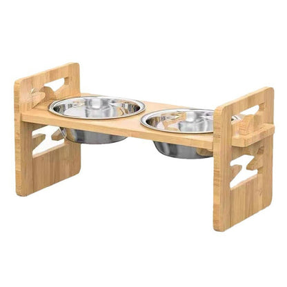 🐶50% OFF NOW! Adjustable Height Elevated Dog & Cat Feeder‑ Bamboo Raised Pet Bowl Stand with 2 Stainless Steel Bowls, Non‑Slip Raised Feeding Station for Dogs & Cats