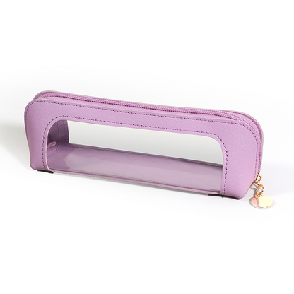 ✏️👜50% OFF NOW! Transparent Window PU Leather Pencil Case – Premium Zipper Stationery Organizer Bag, Compact Spacious Pouch for School, Office & Travel