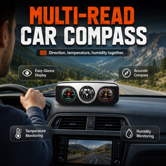 🚗50% OFF NOW! Multi‑Functional Car Dashboard Compass‑3‑in‑1 Auto Direction Thermometer Humidity Gauge, Easy‑Glance Dashboard Mount for Off‑Road & Road Trips