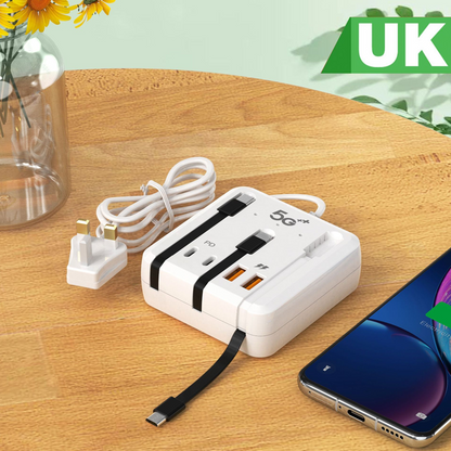 ⚡50% OFF NOW! Multi‑Port USB Charging Station‑Built‑in Retractable Cables PD Fast Charger Hub, Anti‑Static Multi‑Device Power Socket for Home Travel
