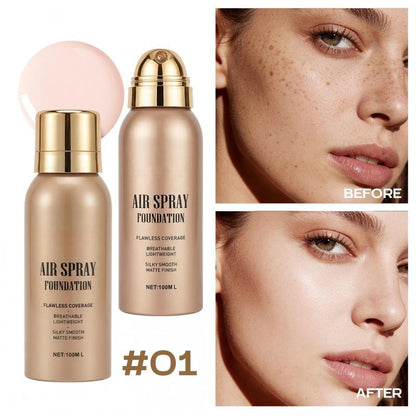 💄50% OFF NOW! Waterproof Flawless Air Spray Foundation‑Lightweight Breathable Full‑Coverage Spray Makeup, Soft Matte Finish Airbrush Foundation for All Skin Tones