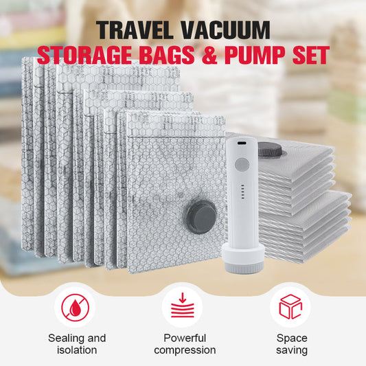 🧳50% OFF NOW! Travel Vacuum Storage Bags & Portable Pump Set‑Reusable Space Saver Compression Bags, Waterproof Vacuum Sealer Bags for Clothes & Bedding