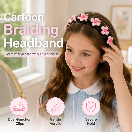 🎀50% OFF NOW! Cute Cartoon Hairband for Girls‑Flower Braiding Headband with Built-in Clips, Easy DIY Hairstyle Hair Accessory for Little Princesses