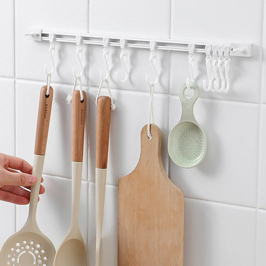 🪝50% OFF NOW! No-Drill Slidable Track Organizer Hooks – Wall Mounted Utensil Hanging Rail, Movable Sliding Hooks for Kitchen Bathroom Storage, Save Counter Space